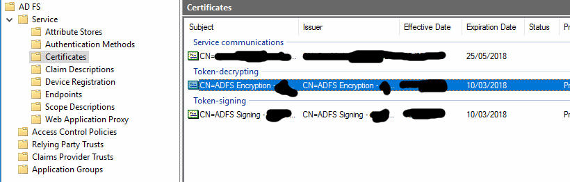 adfs certificates node