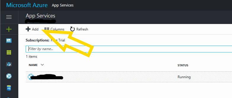 Azure add new app service