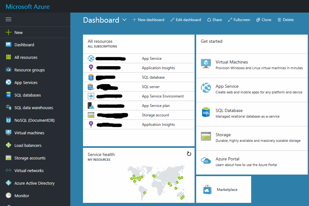 Azure dashboard