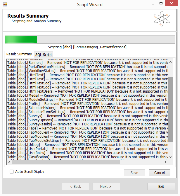 sql migration tool output