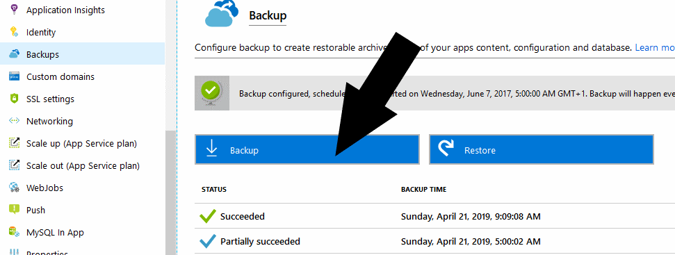 Schedule Azure backup