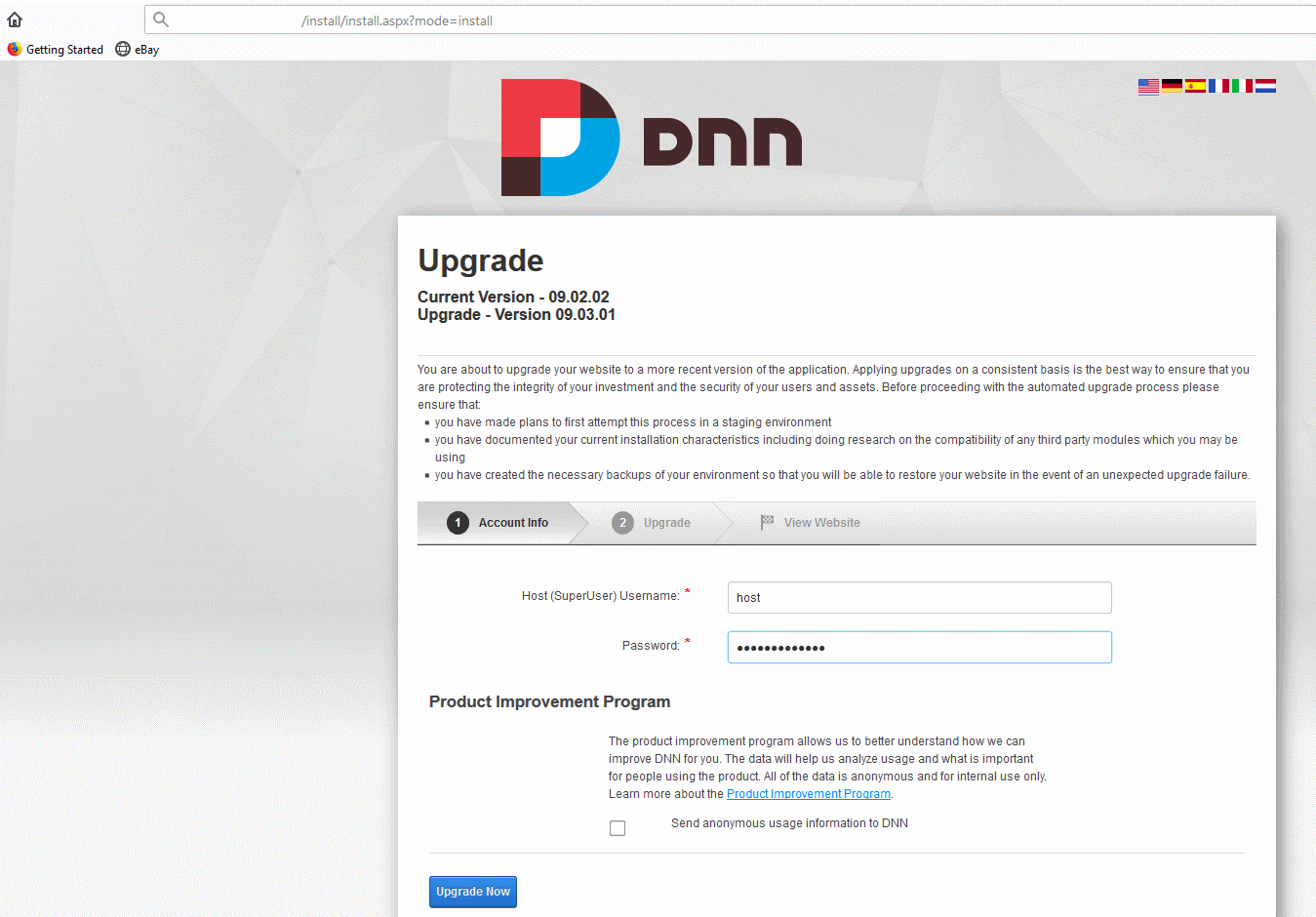 DNN upgrade installation