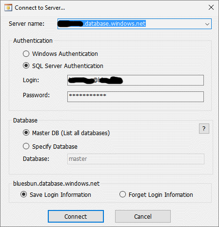 sql destination server details